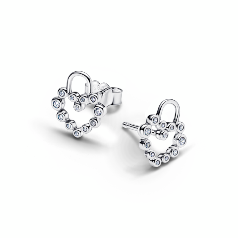 Pendientes Pandora de Botón Candado Corazón Brillante 294419C01
