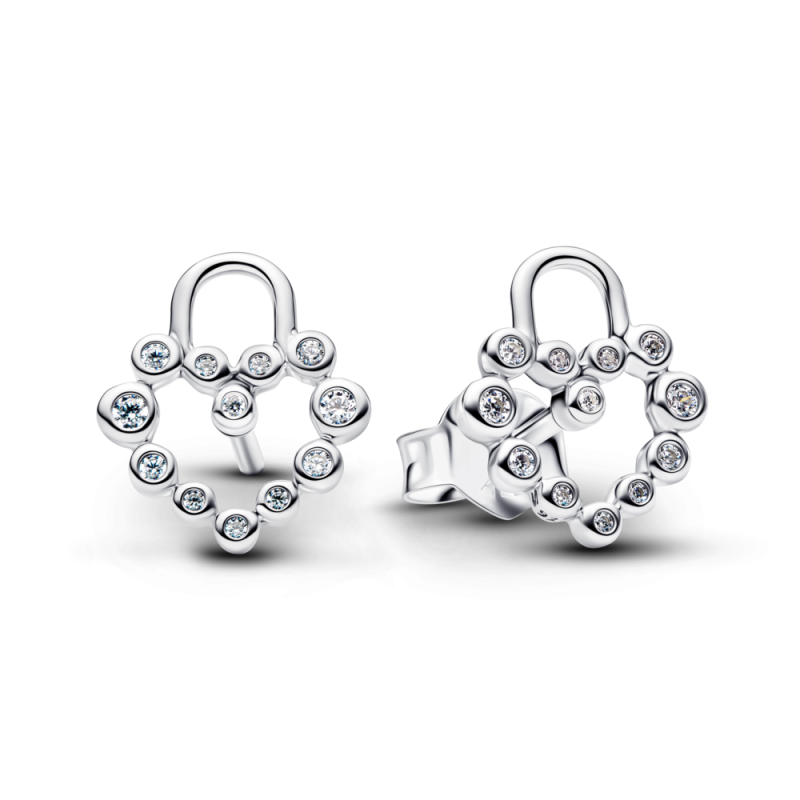 Pendientes Pandora de Botón Candado Corazón Brillante 294419C01