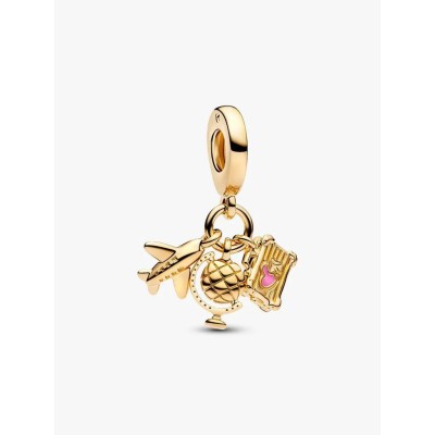 Charm Pandora Colgante Maleta, Globo y Avión Dorada 769435C01