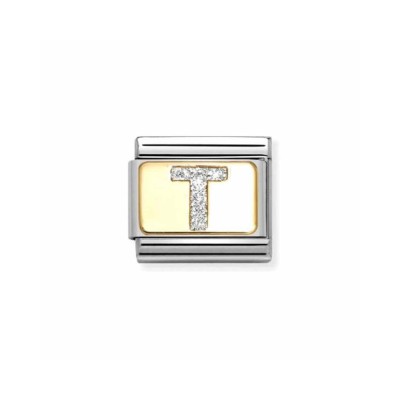 Link Nomination Acero y Oro Letra "T" Glitter 030291 20