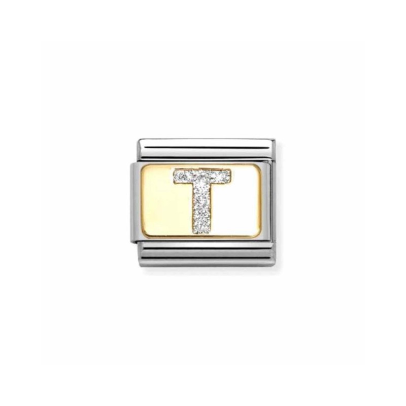Link Nomination Acero y Oro Letra "T" Glitter 030291 20