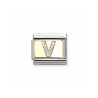 Link Nomination Acero y Oro Letra "V" Glitter 030291 22