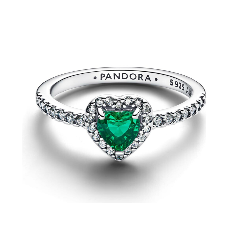 Anillo Pandora Corazón Elevado Verde 198421C07