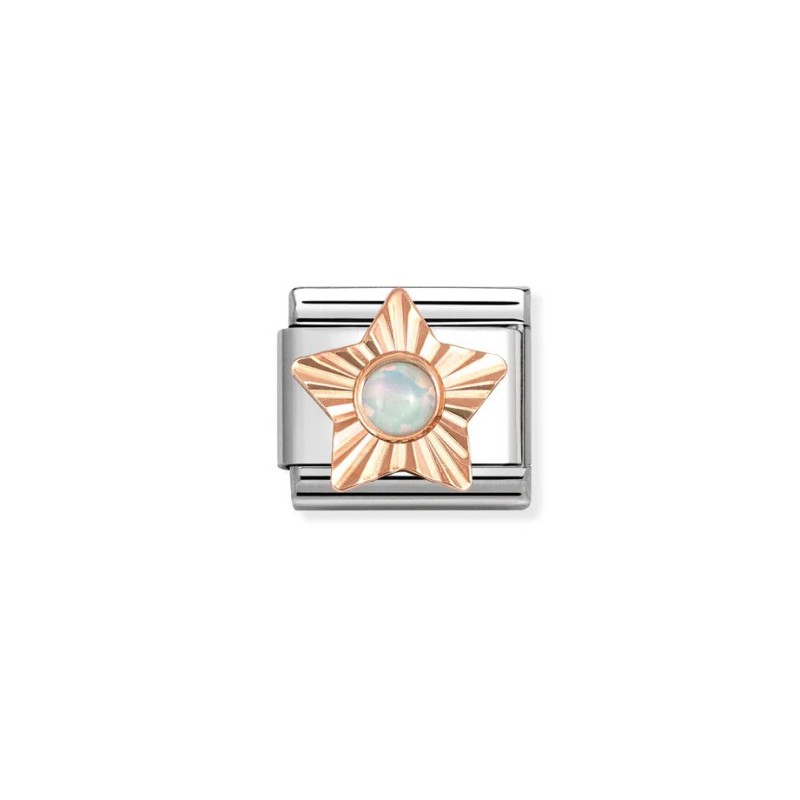 Link Nomination Acero y Oro Rosa Estrella con Opalo Blanco 430515 07