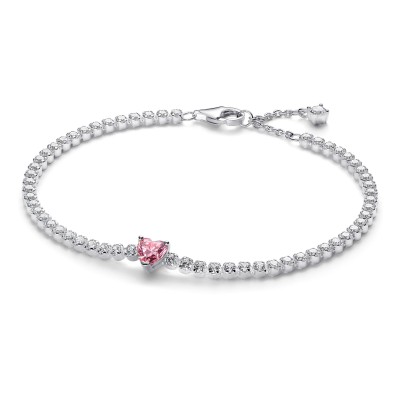 Pulsera Pandora Tenis Corazón Brillante Rosa 590041C03