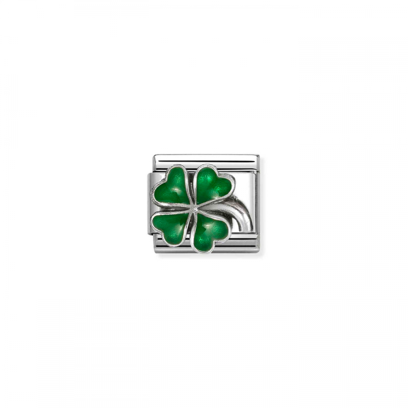 Link Nomination Acero y Plata Trebol verde Vintage 330204 42