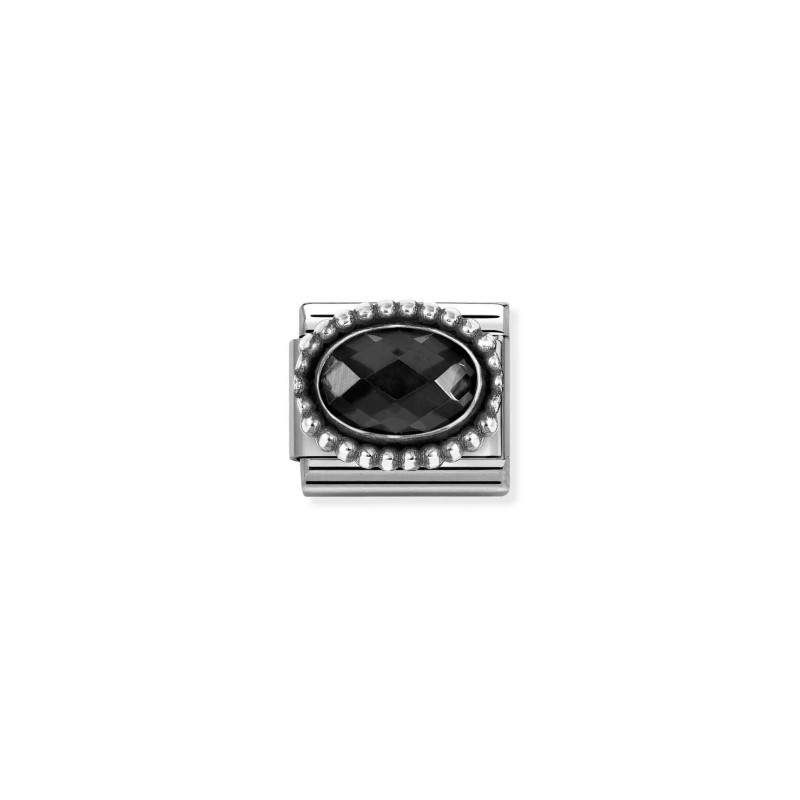 Link Nomination Acero y Plata Circonita Oval Negra 330607 011