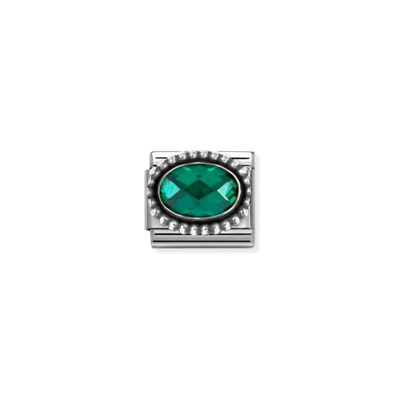 Link Nomination Acero y Plata Circonita Oval Verde 330607 027