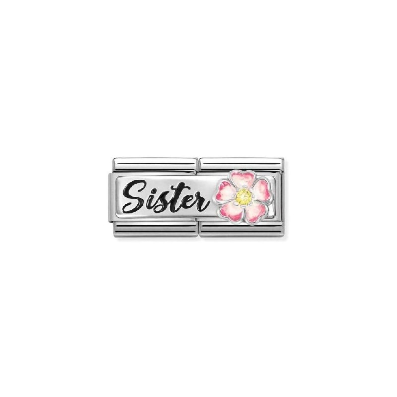 Link Nomination Doble Acero y Plata Sister y Flor Rosa 330734 15