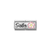 Link Nomination Doble Acero y Plata Sister y Flor Rosa 330734 15
