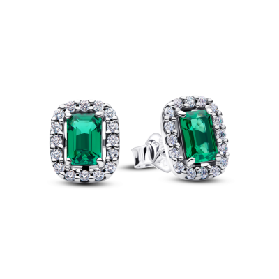 Pendientes plata Halo Rectangular Verde Brilllante 294501C01