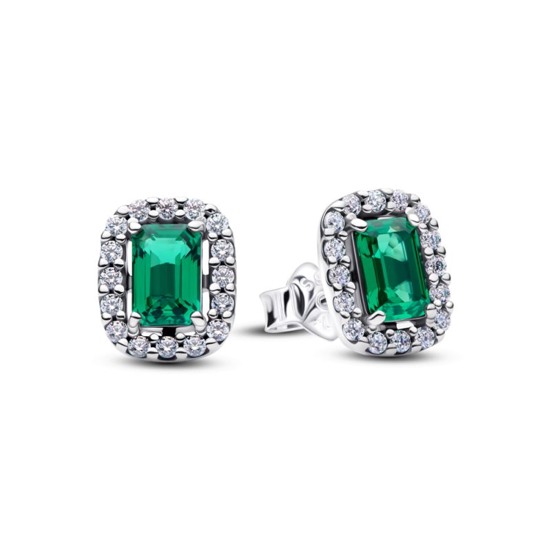 Pendientes plata Halo Rectangular Verde Brilllante 294501C01