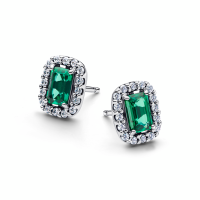 Pendientes plata Halo Rectangular Verde Brilllante 294501C01
