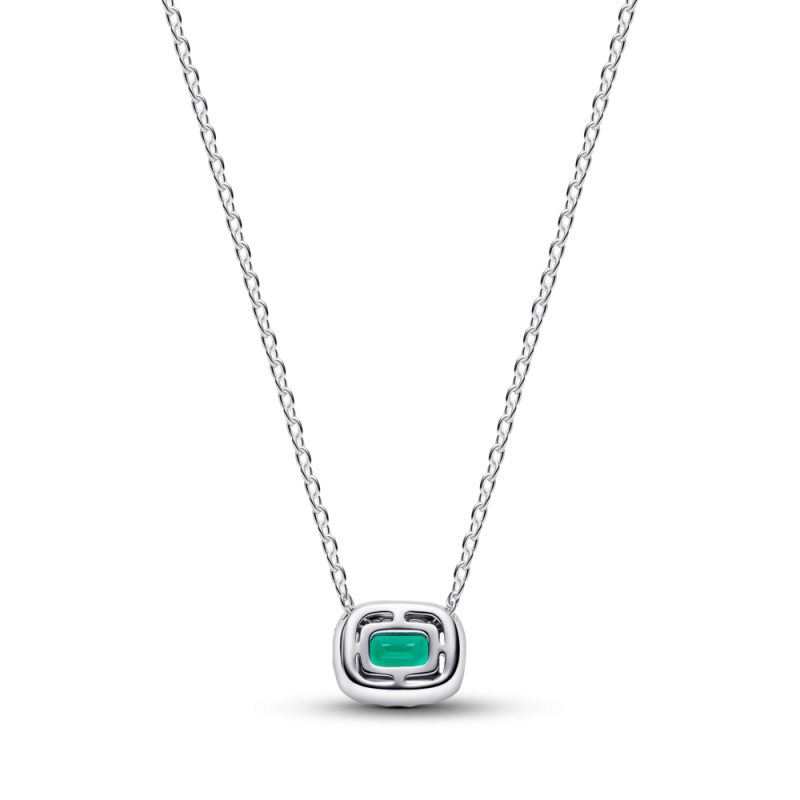 Collar Pandora plata Halo Rectangular Verde Brilllante 394503C01