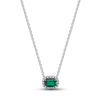 Collar Pandora plata Halo Rectangular Verde Brilllante 394503C01