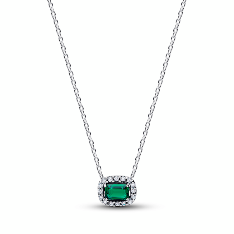 Collar Pandora plata Halo Rectangular Verde Brilllante 394503C01