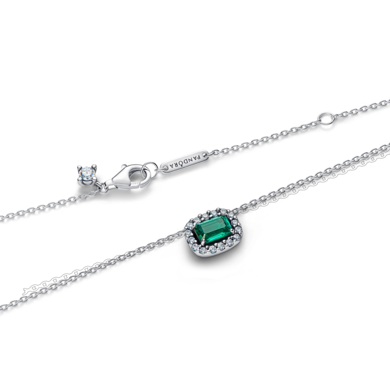 Collar Pandora plata Halo Rectangular Verde Brilllante 394503C01