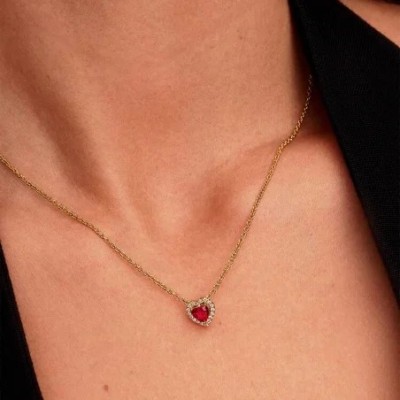 Collar Pandora Corazón en Relieve Dorado y Rojo 368425C02 2