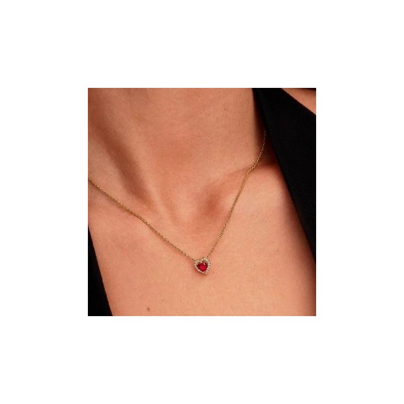 Collar Pandora Corazón en Relieve Dorado y Rojo 368425C02