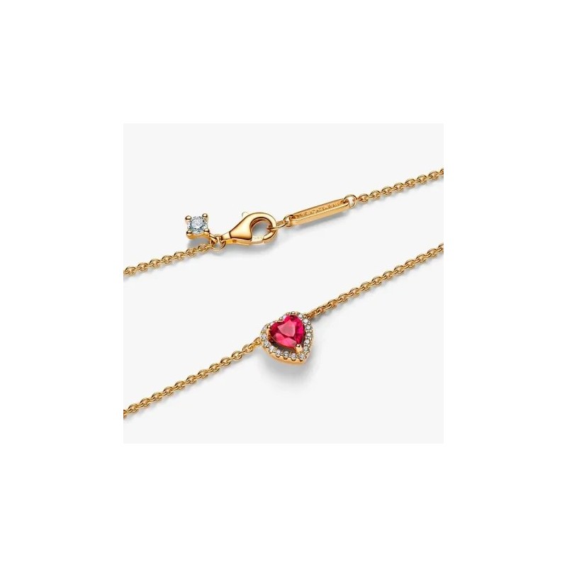 Collar Pandora Corazón en Relieve Dorado y Rojo 368425C02