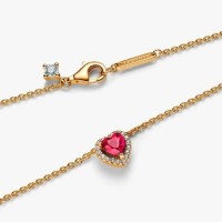 Collar Pandora Corazón en Relieve Dorado y Rojo 368425C02