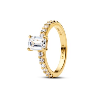 Anillo Pandora Halo Rectangular Brillante Dorado 164506C01