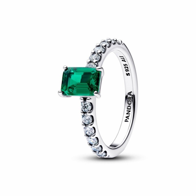 Anillo Pandora Halo Rectangular Verde Brillante 194506C01