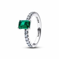 Anillo Pandora Halo Rectangular Verde Brillante 194506C01