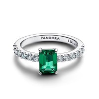 Anillo Pandora Halo Rectangular Verde Brillante 194506C01