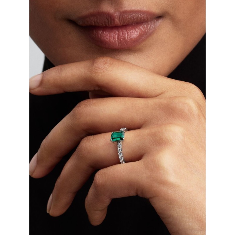 Anillo Pandora Halo Rectangular Verde Brillante 194506C01