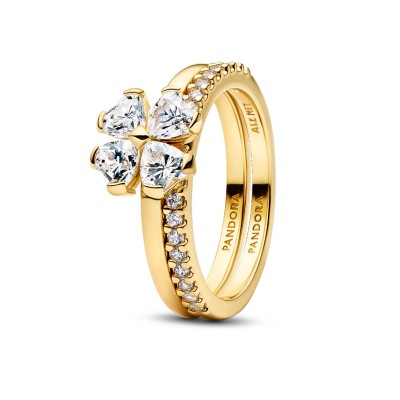 Anillo Pandora Divisible Trébol Suerte Brillante Dorado 164507C01