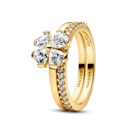Anillo Pandora Divisible Trébol Suerte Brillante Dorado 164507C01