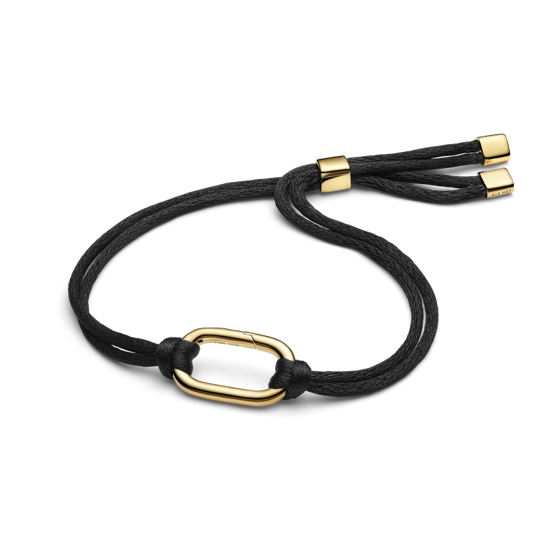 Pulsera Pandora Cordón Negro Eslabón Link  que se abre Dorado 564680C01
