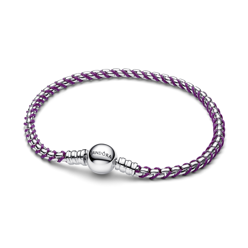 Pulsera Pandora plata y Cordon Morado 593816C03