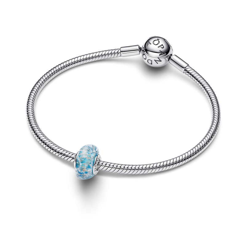 Charm Pandora plata Cristal Murano Turquesa y Brillante 794701C01