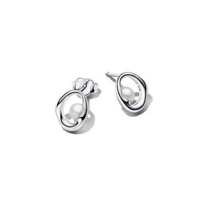Pendientes Pandora plata Óvalos Forma Orgánica y Perla Cultivada de Agua Dulce 293295C01