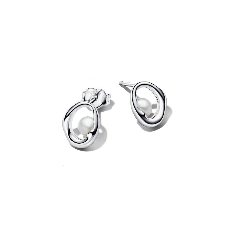Pendientes Pandora plata Óvalos Forma Orgánica y Perla Cultivada de Agua Dulce 293295C01