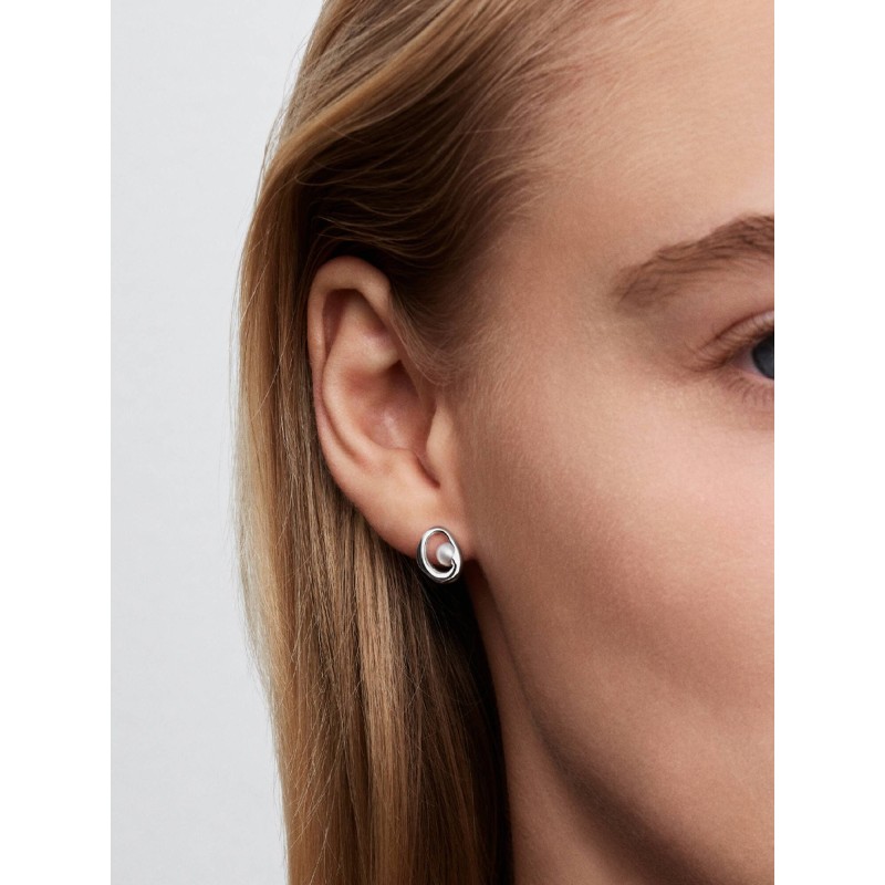 Pendientes Pandora plata Óvalos Forma Orgánica y Perla Cultivada de Agua Dulce 293295C01