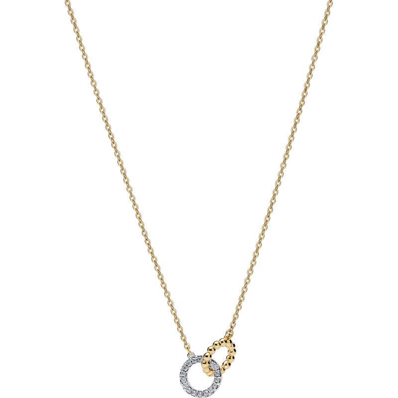 Collar Pandora plata Dorado Círculos Entrelazados Cuentas y Pavé 364825C01