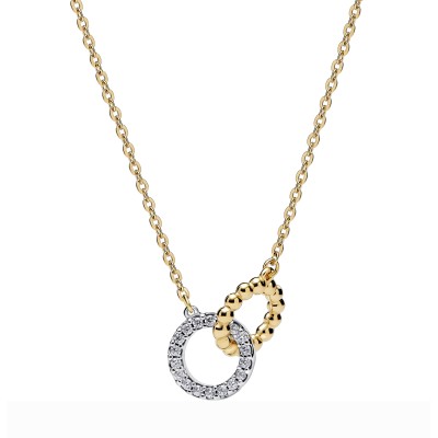 Collar Pandora plata Dorado Círculos Entrelazados Cuentas y Pavé 364825C01