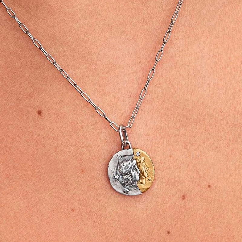 Charm Medallón Pandora plata y dorado Zodiaco Géminis 764989C01