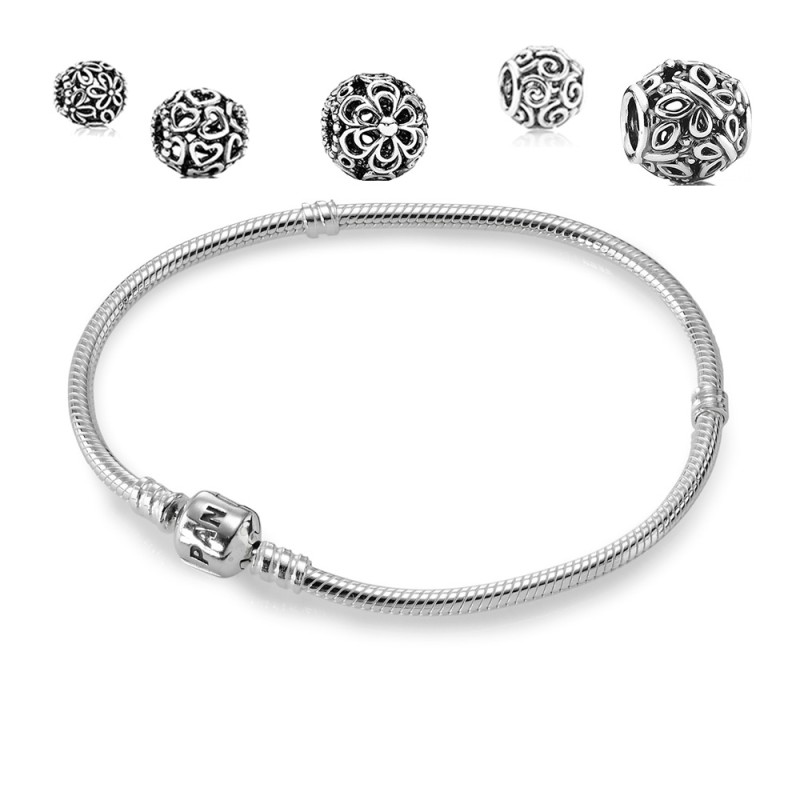 Pulsera de plata de ley y cierre Pandora en plata de ley promocion