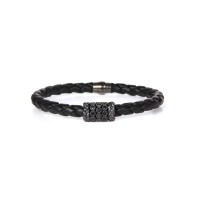 Pulsera Luca cuero negro cilindro negro BH023-1