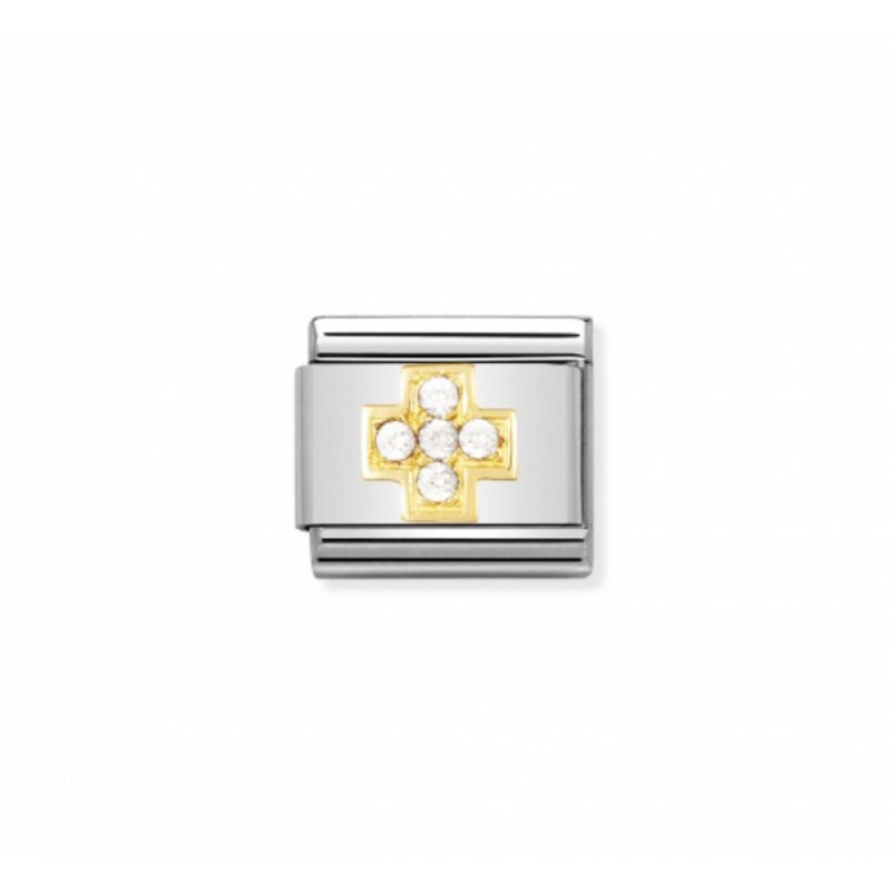 Link Nomination Acero y Oro con circonitas "Cruz" 030307 01 | Joyer...